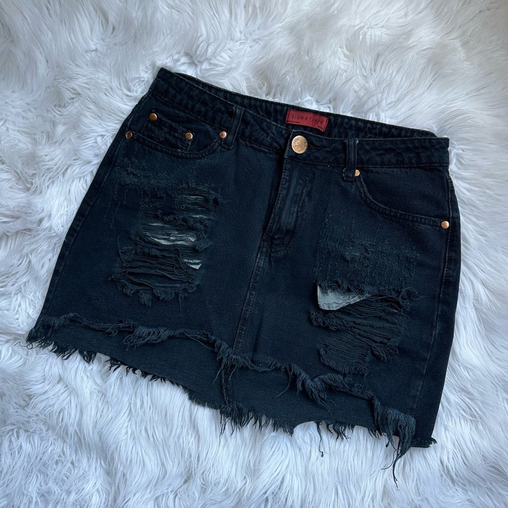 Signature Eight • Black Denim Distressed Mini Skirt - Picture 11 of 11